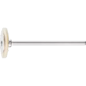 Miniaturowa szczotka tarczowa RBU Ø16 × 2 mm trzpień Ø2,34 mm biała szczecina