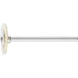 Miniaturowa szczotka tarczowa RBU Ø19 × 2 mm trzpień Ø3 mm biała szczecina
