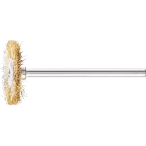 Miniaturowa szczotka tarczowa RBU Ø22 × 2 mm trzpień Ø3 mm drut mosiężny Ø0,10