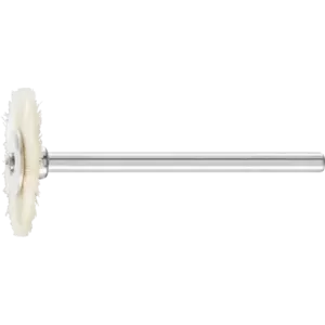 Miniaturowa szczotka tarczowa RBU Ø22 × 2 mm trzpień Ø3 mm biała szczecina