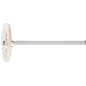 Miniaturowa szczotka tarczowa RBU Ø22 × 2 mm trzpień Ø3 mm białe włosie kozie