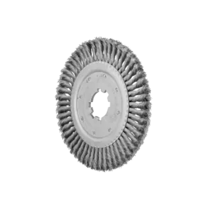 Szczotka tarczowa pleciona RBG Ø 250 × 16 × 50, otwór 8 mm, drut stalowy Ø 0,35 mm, stacjonarna