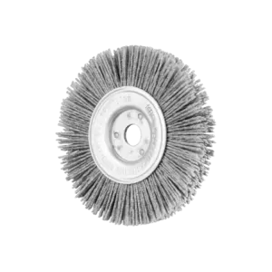 Szczotka tarczowa wąska niepleciona RBU Ø100 × 12 × 12 mm otwór, włókno SiC Ø0,90 ziarno 80