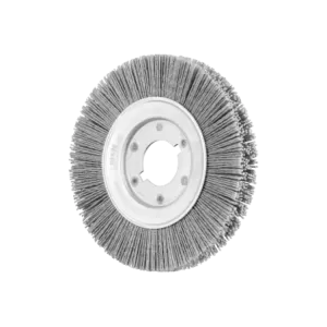 Szczotka tarczowa wąska niepleciona RBU Ø150 × 16x zmienny otwór, włókno SiC Ø1,00 mm ziarno 80