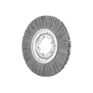 Szczotka tarczowa niepleciona RBU Ø200 × 13 × 50,8 mm otwór, włókno SiC Ø0,90 ziarno 180, stacjonarna