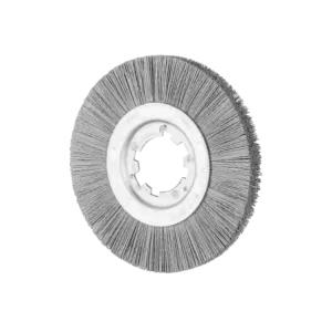 Szczotka tarczowa niepleciona RBU Ø200 × 13 × 50,8 mm otwór, włókno SiC Ø0,55 mm, ziarno 320, stacjonarna