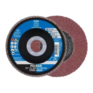 Ściernica listkowa POLIFAN PFF 115 × 22,23 mm płaska A60 linia wydajna SG STEELOX stal/stal nierdzewna