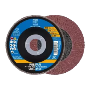 Ściernica listkowa POLIFAN PFF 115 × 22,23 mm płaska A60 linia uniwersalna PSF STEELOX stal/stal nierdzewna
